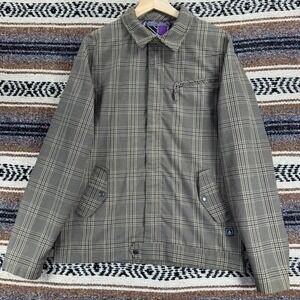 Volcom Mens Green Brown Plaid Button Up Jacket All Over Print Lining Size Med